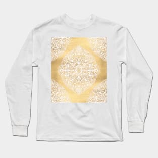 White Gouache Doodle on Gold Paint Long Sleeve T-Shirt